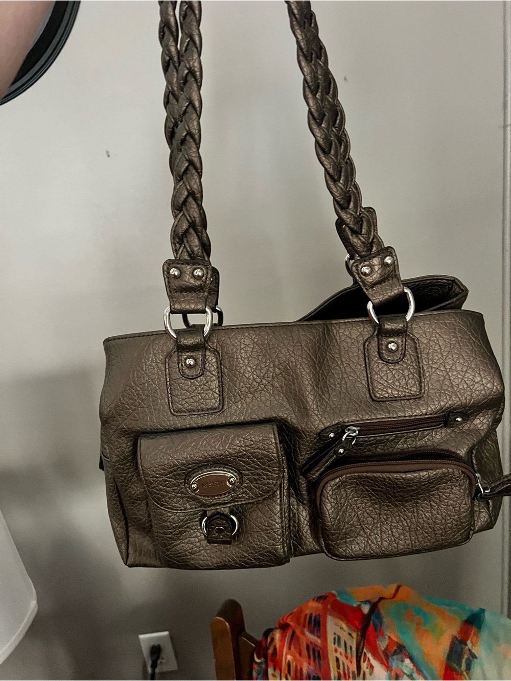 Rosetti Metallic Bronze Braided-Handle Shoulder Bag